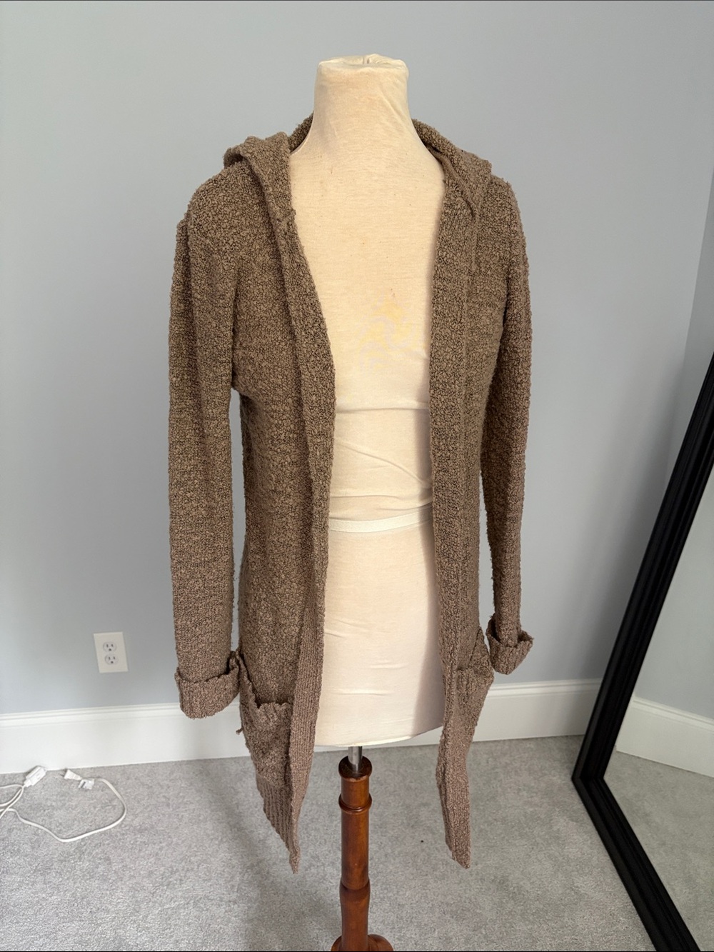fresh Taupe Brown Hooded Open-Front Cardigan